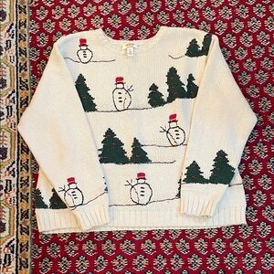 Vintage Talbots Hand Knit Snowman Sweater, Size XL NWOT